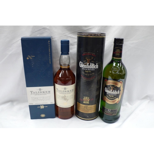 21 - Two bottles of single malt Scotch whisky 1) Glendiffich Special Reserve aged 12 years (1 litre) cann... 