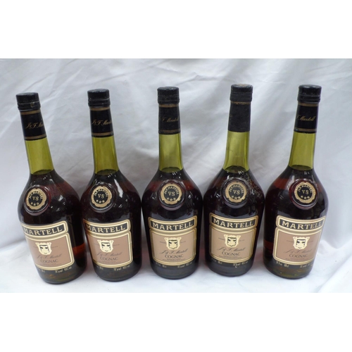 22 - Five 68 cl Bottles of Martell Vs Three Star Cognac (top of shoulder)