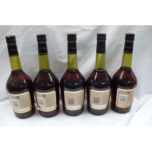 22 - Five 68 cl Bottles of Martell Vs Three Star Cognac (top of shoulder)