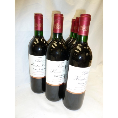 25 - Six bottles of 1993 Haut Badon Saint-Emillion, Grand Cru (no ullage)