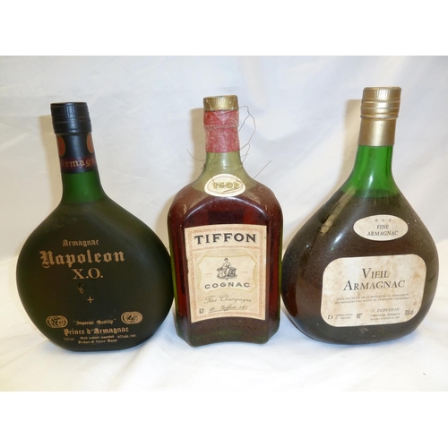 30 - Three bottles of Armagnac/Cognac 1) Armagnac Napoleao x o, 2) Tiffon Cognac VSOP and 3) Vieil Armagn... 