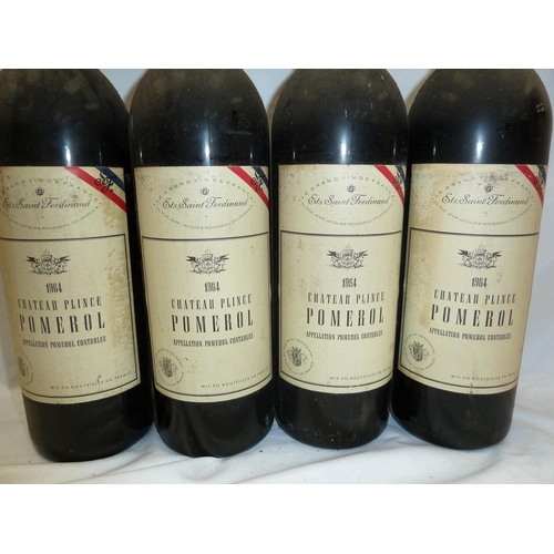 45 - Four bottles of 1964 Chateau Plince Pomerol (ullage bottom of neck).