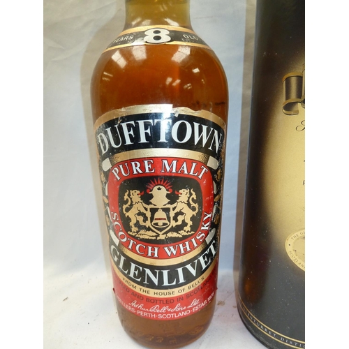 53 - Two bottles Malt Whisky 1) Dufftown Glenlivet 8 year old and 2) The Glenturret aged 15 years (little... 