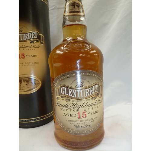 53 - Two bottles Malt Whisky 1) Dufftown Glenlivet 8 year old and 2) The Glenturret aged 15 years (little... 