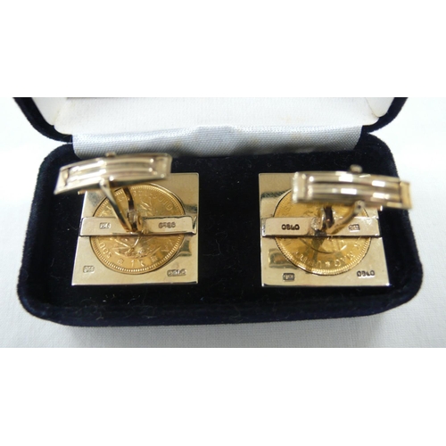 337 - A pair of 1 Rand South Africa gold coins in cuff links, 9ct gold mounts, weight 23.2 grammes in Roya... 