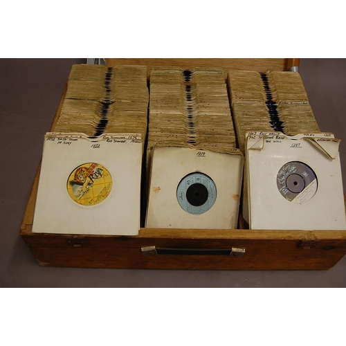 179 - Ex DJ singles housed in wooden case various genres & artists - over 150