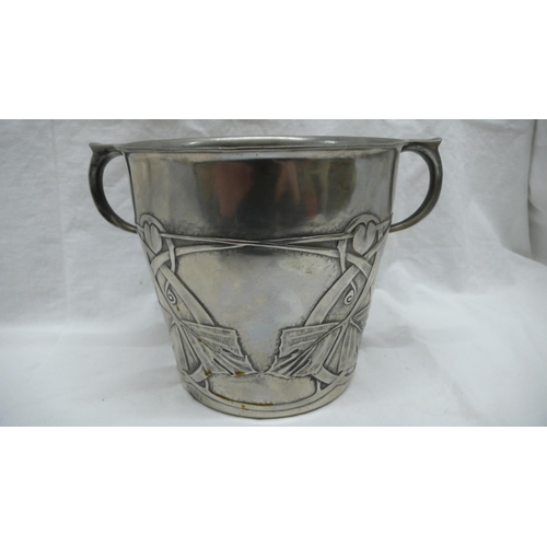 13 - Archibald Knox for Liberty & Co. Tudric Pewter two handled ice bucket with decoration of entwined le... 