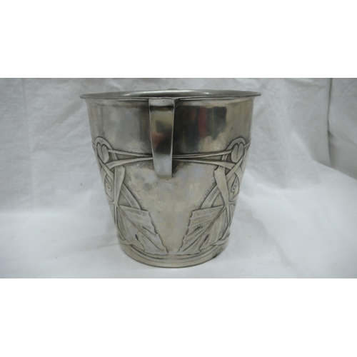 13 - Archibald Knox for Liberty & Co. Tudric Pewter two handled ice bucket with decoration of entwined le... 