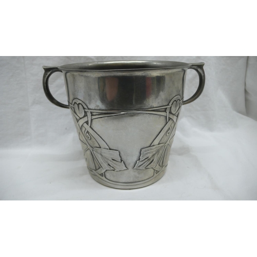 13 - Archibald Knox for Liberty & Co. Tudric Pewter two handled ice bucket with decoration of entwined le... 