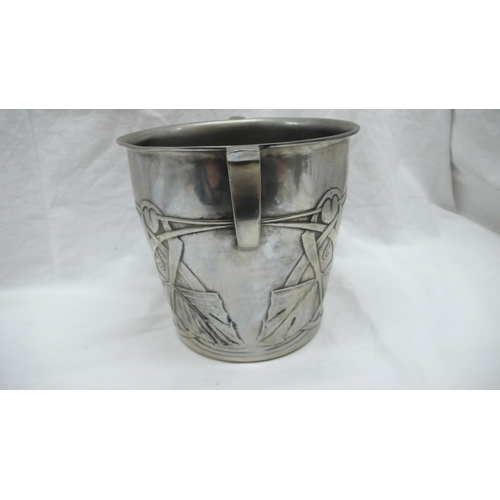 13 - Archibald Knox for Liberty & Co. Tudric Pewter two handled ice bucket with decoration of entwined le... 