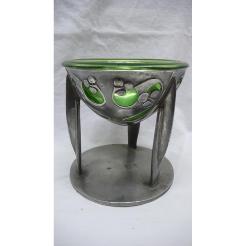 14 - Archibald Knox for Liberty & Co. Tudric Pewter - tri-stem fruit bowl with berry decoration and a gre... 