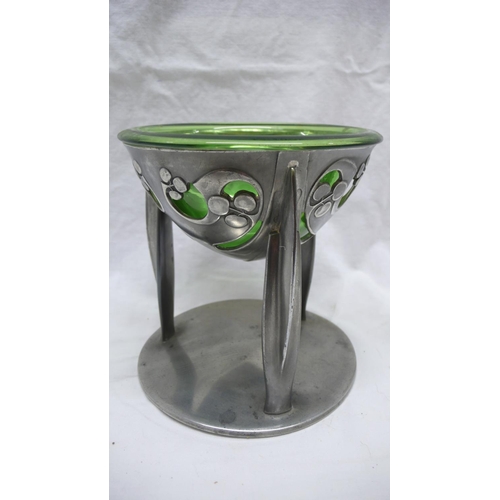 14 - Archibald Knox for Liberty & Co. Tudric Pewter - tri-stem fruit bowl with berry decoration and a gre... 