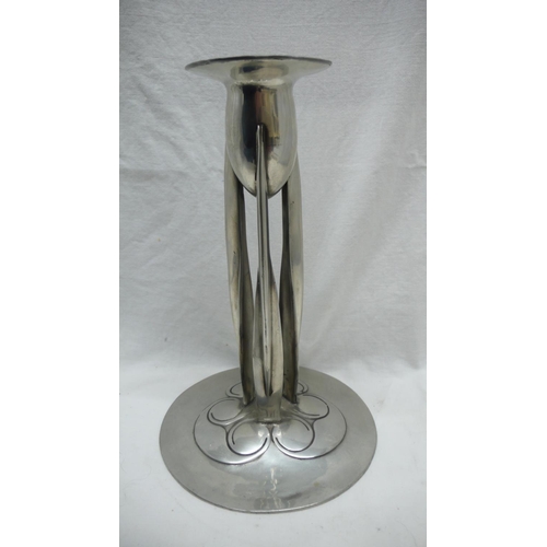 27 - Liberty & Co. English Pewter Tri-Stem Candlestick with decoration of mushrooms to base, No. 0223, Ht... 