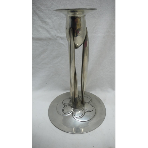 27 - Liberty & Co. English Pewter Tri-Stem Candlestick with decoration of mushrooms to base, No. 0223, Ht... 