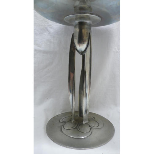 29 - Liberty & Co. Tudric Pewter Tri-stem Tazza with honest decoration to border and mushroom decoration ... 