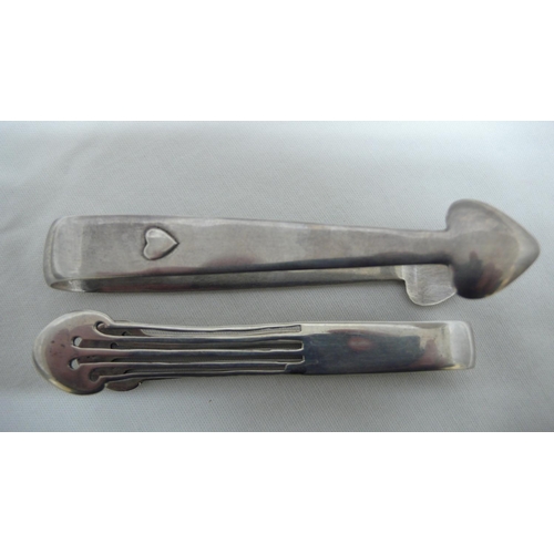 52 - Archibald Knox for Liberty & Co - Cymric silver, two sets of sugar tongs, Birmingham 1903 and 1905