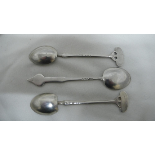 60 - Archibald Knox for Liberty & Co - silver and blue green enamel coffee spoons with flower decoration ... 