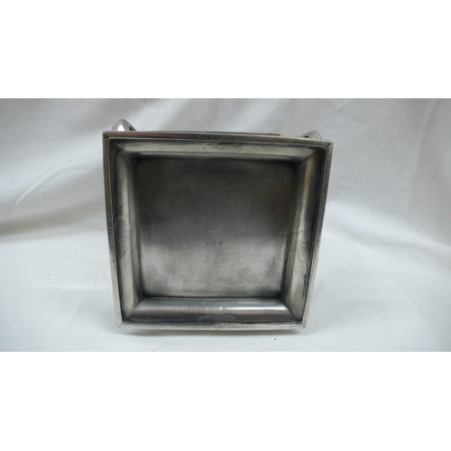 87 - Liberty & Co - Tudric Pewter square shaped biscuit box with handle to top and ribbon decoration to s... 