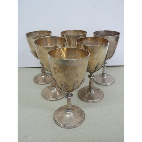 14 - Set of six silver goblets with acanthus leaf decoration - London 1970's - 38 ozt - Maker CSL