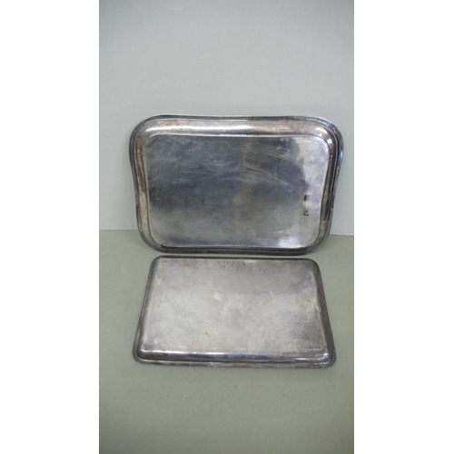 30 - Two silver oblong trays one having engine turned decoration Birmingham 1915 & 1924 - 26 ozt.