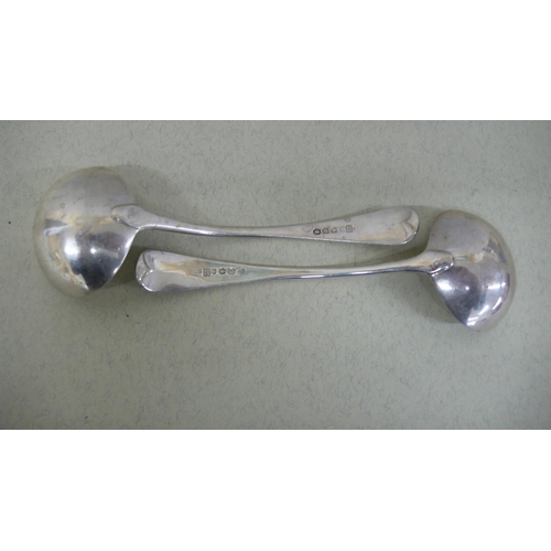 46 - Pair of GIII silver sauce ladles of plant form - London 1806 - 3 ozt - Makers W. Ems and Fearnley