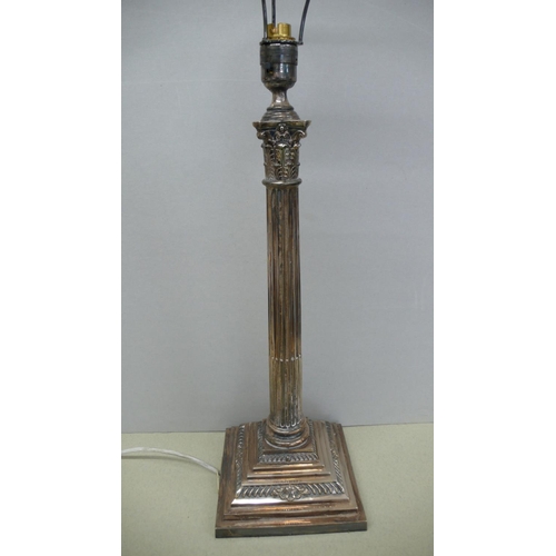 47 - Edwardian loaded silver column oil lamp converted to a table lamp - Maker James Dixon & Sons - ht. 2... 