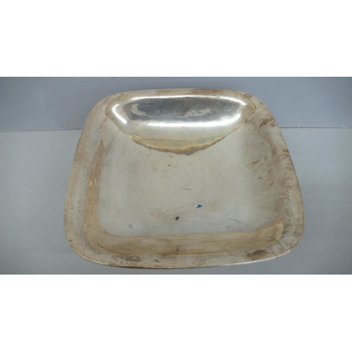 53 - Designer square shaped hammered silver fruit bowl with pierced platform base - Maker John Michael Dr... 