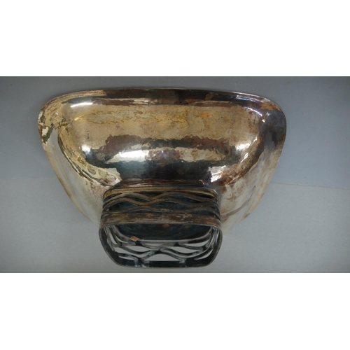 53 - Designer square shaped hammered silver fruit bowl with pierced platform base - Maker John Michael Dr... 