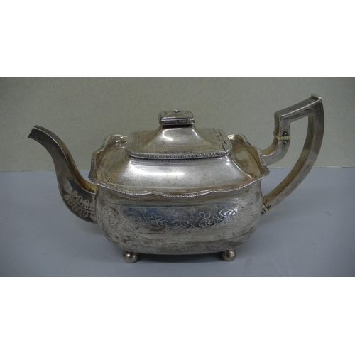 85 - WIV Irish Silver teapot of rectangular form on ball feet - Dublin 1834 - 24 ozt - maker JB