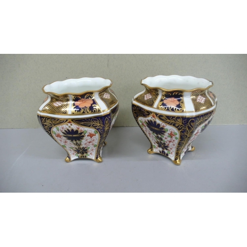 103 - Pair of Royal Crown Derby porcelain fluted bombe shaped Imari pattern vases - Ht. 4.5 ins - 1912