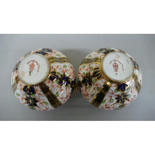 104 - Pair of Royal Crown Derby Imari pattern two handled Urns 1914 - Ht. 3 ins