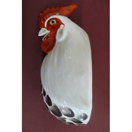 126 - Rare Royal Worcester porcelain wall ornament of a cockerel marked 