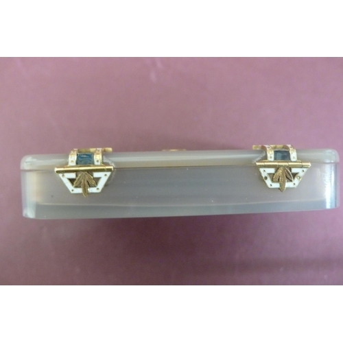 129 - A 19th/20thC Quality Agate rectangular shaped small box with gold metal and enamel hinges with leaf ... 