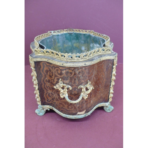 132 - 19th/20thC French Kingwood marquetry serpentine sided ormolu mounted jardiniere with oval Sevres por... 