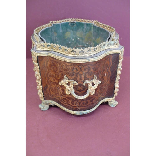 132 - 19th/20thC French Kingwood marquetry serpentine sided ormolu mounted jardiniere with oval Sevres por... 