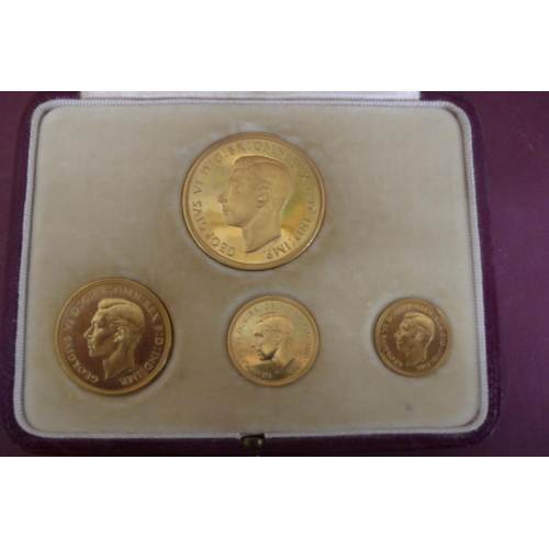 135 - 1937 George VI specimen four coin gold set in original case £5, £2, sovereign and half sovereign - t... 