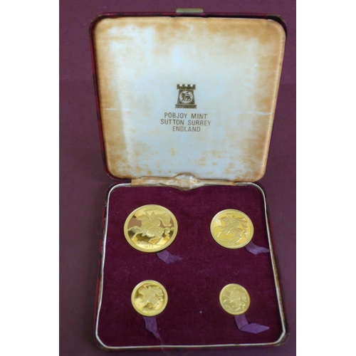 138 - 1973 Isle of Man four gold coin set cased with certificate No. 0182 £5, £2, sovereign and half sover... 