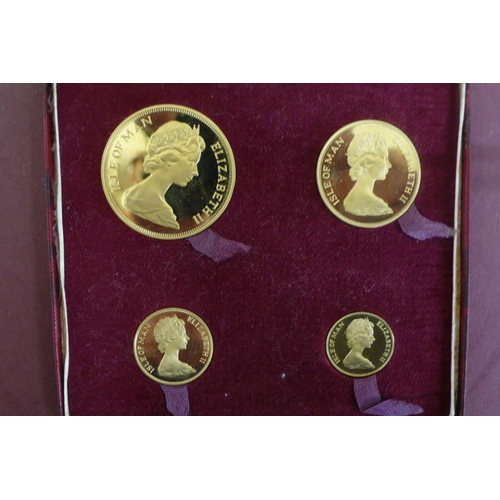 138 - 1973 Isle of Man four gold coin set cased with certificate No. 0182 £5, £2, sovereign and half sover... 