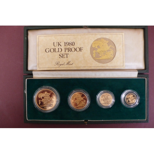 139 - 1980 UK gold four coin proof set cased £5, £2, sovereign and half sovereign with certificate