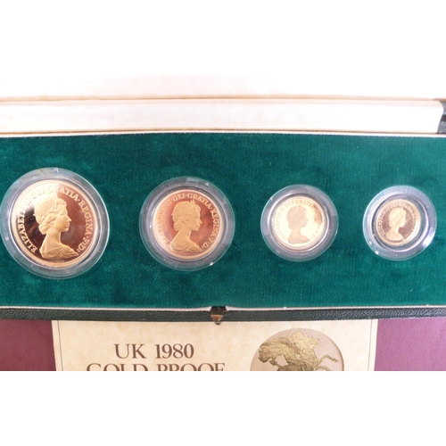 139 - 1980 UK gold four coin proof set cased £5, £2, sovereign and half sovereign with certificate