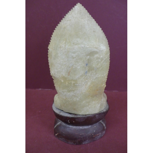 157 - Soap stone Buddha seated on lotus shaped stool - ht. 8.5 ins