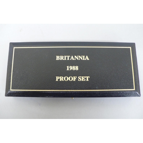 160 - 1988 UK gold proof Britannia four coin set cased with certificate No 2711 £5, £2, sovereign and half... 