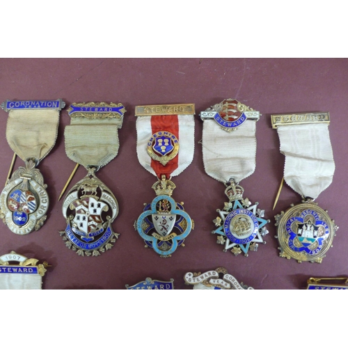 176 - Eleven silver gilt enamel jewels by Spencer London and others for The Royal Masonic Institution for ... 