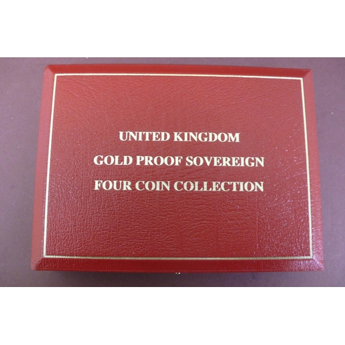 182 - The 1991 UK gold proof sovereign four coin set - cased with certificate No. 0944, £5, £2, sovereign ... 