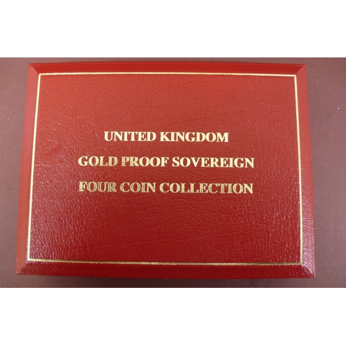 183 - The 1994 UK gold proof sovereign four coin set - cased with certificate No. 0865, £5, £2, sovereign ... 