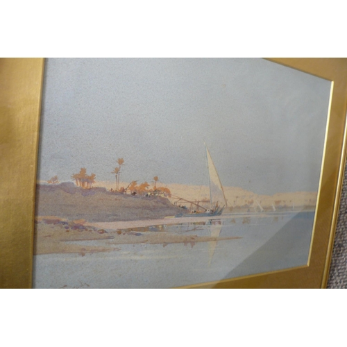 187 - Augustus Orborne Lamplough R.S.W (1877 - 1930) British, on the banks of the Nile, watercolour, signe... 