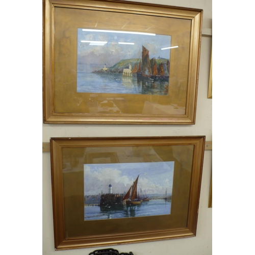 189 - John W Kelly, 1. Douglas Head light house, 2. Peel Harbour, watercolours, signed (pair), 13 X 19ins