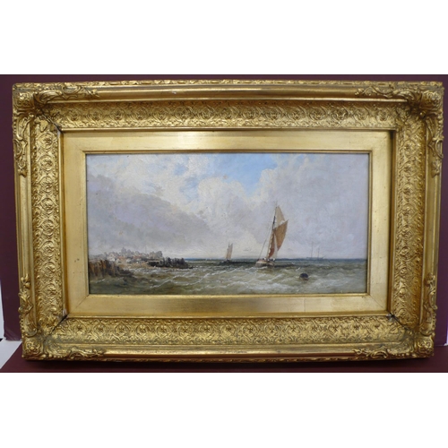 190 - James Edwin Meadows (1828 - 1888), sailing ships off a fishing village, oil on canvas, signed and da... 