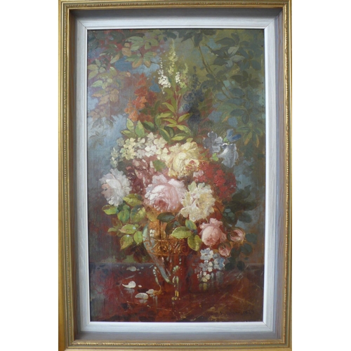 194 - Franz Hoepfner, still life vases of flowers, oils on canvas (pair), signed one dated 1889, 20 X 12in... 