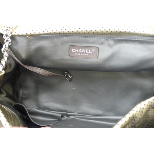 197 - Chanel gold Drill Accordian flap bag, having chrome chopped chain link handle, gold plated and chrom... 